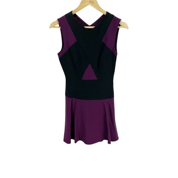 BCBGMaxAzria Aloissa Purple Color Block Sleeveless A-line Dress Sz 0 NEW - Picture 2 of 7